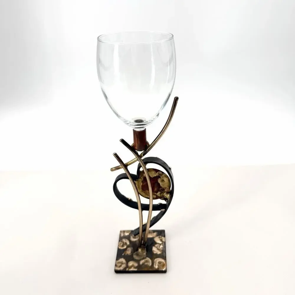 Vintage Gary Rosenthal Wedding Kiddush Cup Metal & Glass Heart Design Judaism
